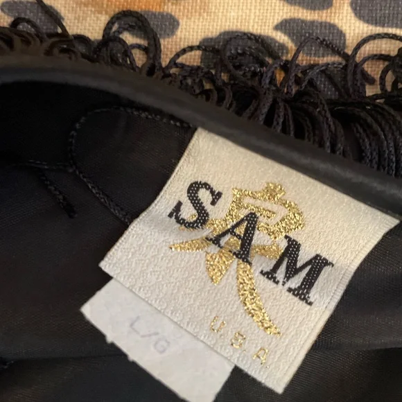 SAM Vintage Black Jacket with Fringe Sheer Sleeves Size L - Picture 2 of 6